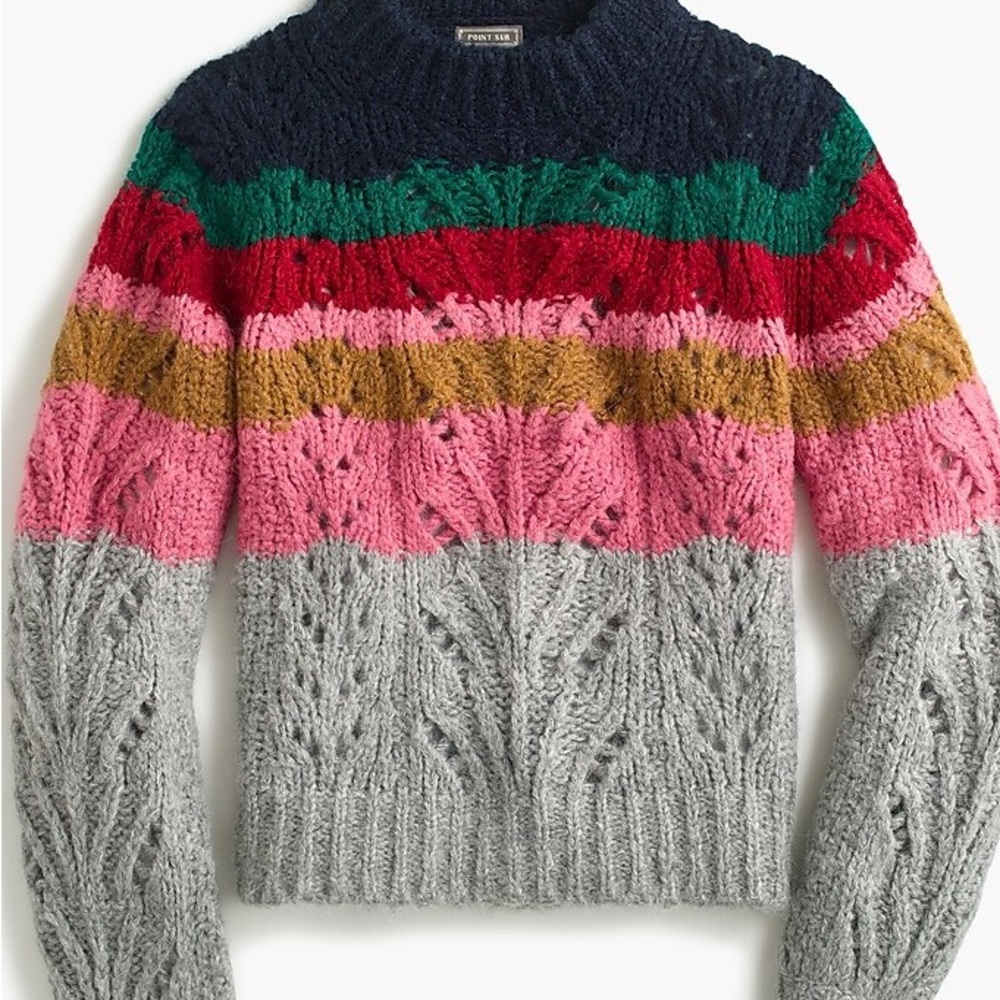 J.Crew Point Sur pointelle knit crewneck sweater in colorblock